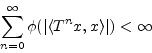 \begin{displaymath}
\sum_{n=0}^{\infty}\phi(\vert\langle T^{n}x,x\rangle\vert)<\infty
\end{displaymath}