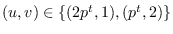 $(u,v)\in\{(2p^t,1),(p^t,2)\}$